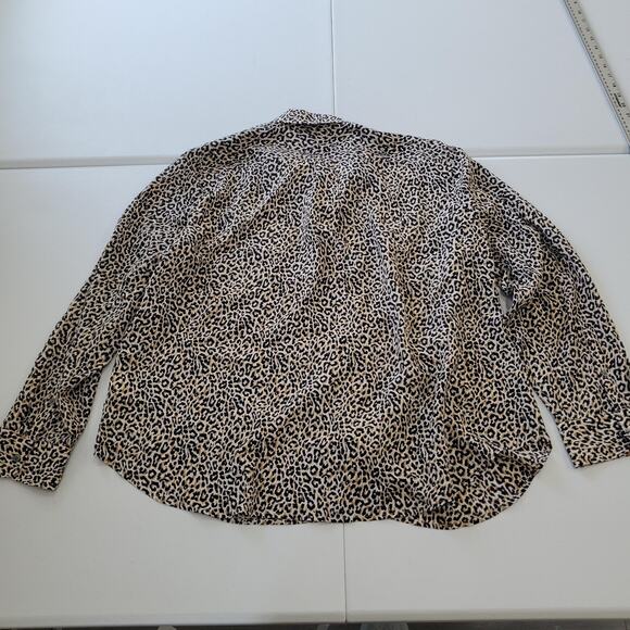 J Crew Shirt Womens 22 Brown Black Leopard Animal Print Silk Button Front J8152 - Picture 4 of 10